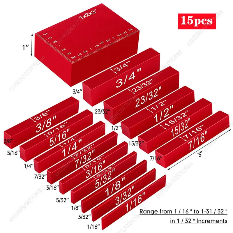 16Pcs Inch Setup Blocks Height Gauge Set Precision Aluminum Setup Bars for Router and Table Saws Woodworking Set Up New