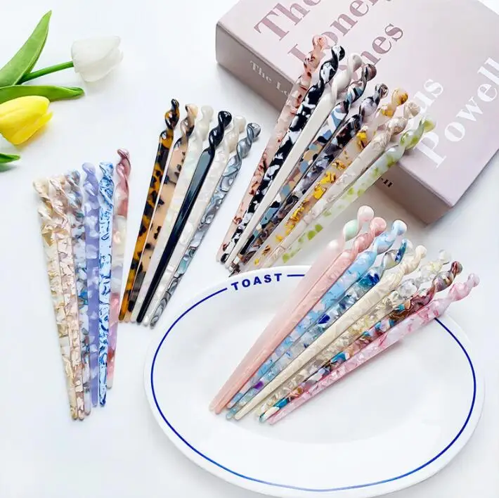 Vintage Korean Style Hair Sticks Acetate Resin Chopstick Ponytail Holders Geometric Acrylic Hairpin