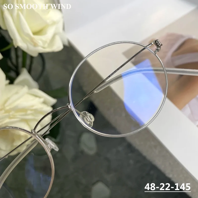 

48MM Screwless Round Glasses Frame Dakota Men Air Titanium Thin Eyeglasses Ultralight Rim Frame Women Circle Eyewear Spectacles