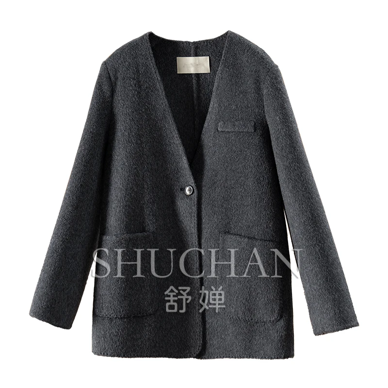 

Italian Yak Wool V-neck Coat Women Autumn Winter 2024 Abrigo De Mujer Invierno Winter Women Coat Warm