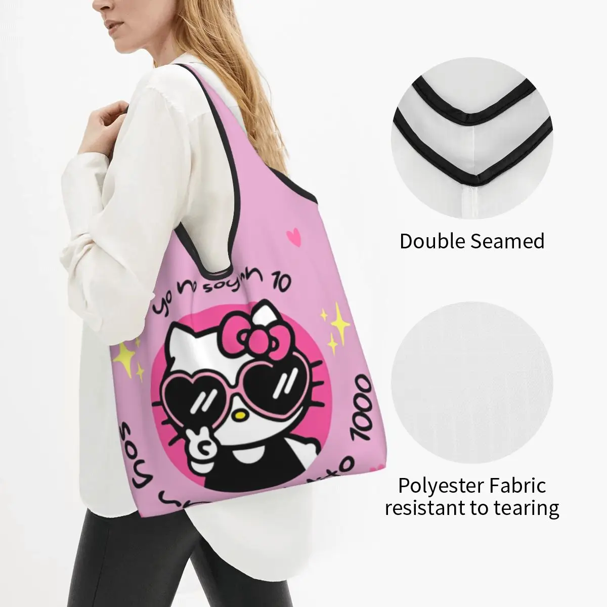 Sanrio Hello Kitty Anime Y2k Kawaii Shopper Bag Handbags Ladies Custom Tote Bag Aesthetic Polyester Travel Beach Bag