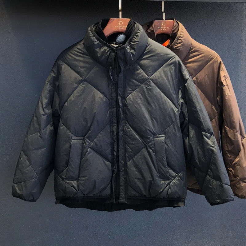 

Winter new men's retro down jacket with warm stand up collar, versatile, casual, simple and fake, two personalized clothes