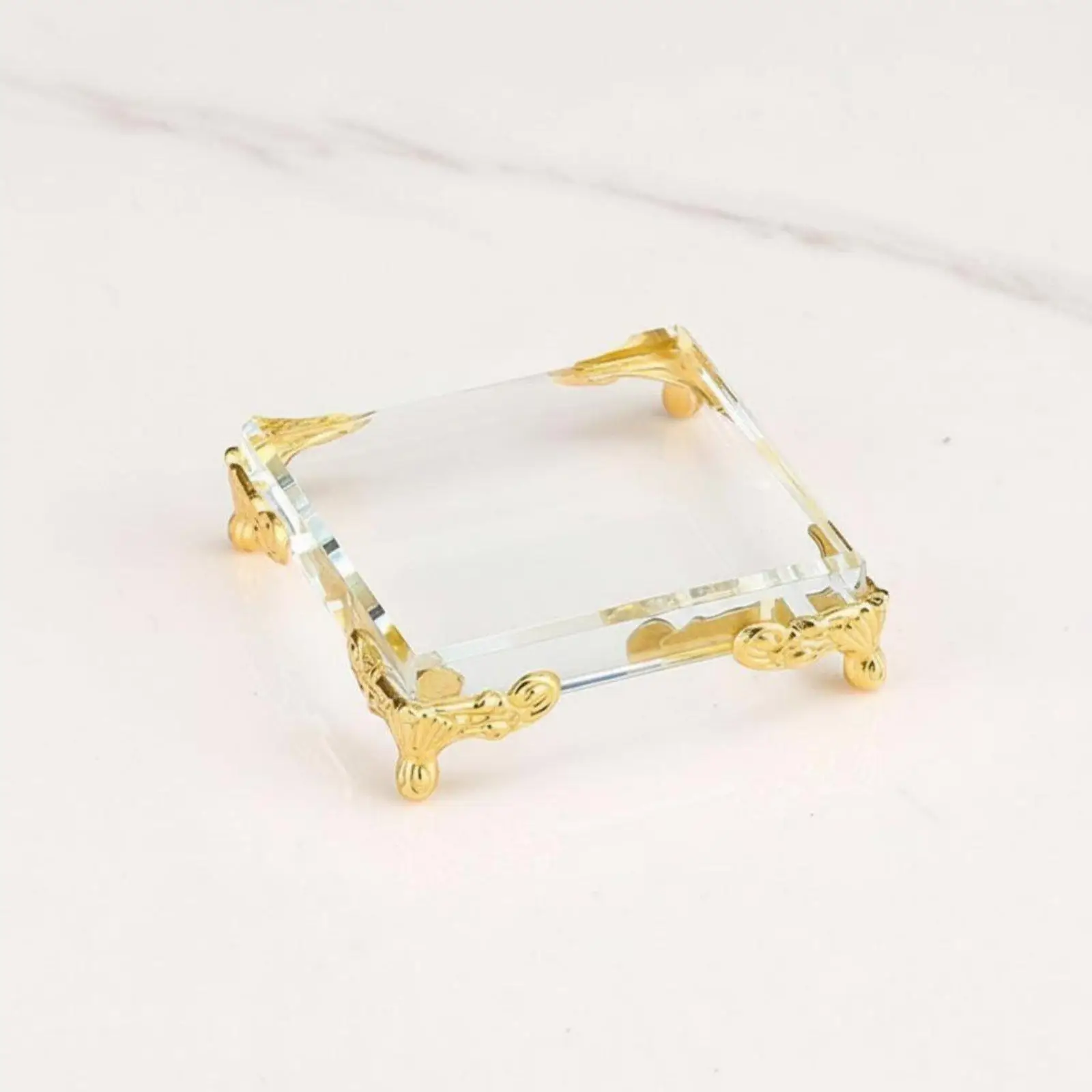 Sturdy Crystal and Metal Display Base with Ornate Feet for Figurines Rings Mineral Specimens Countertop Decor