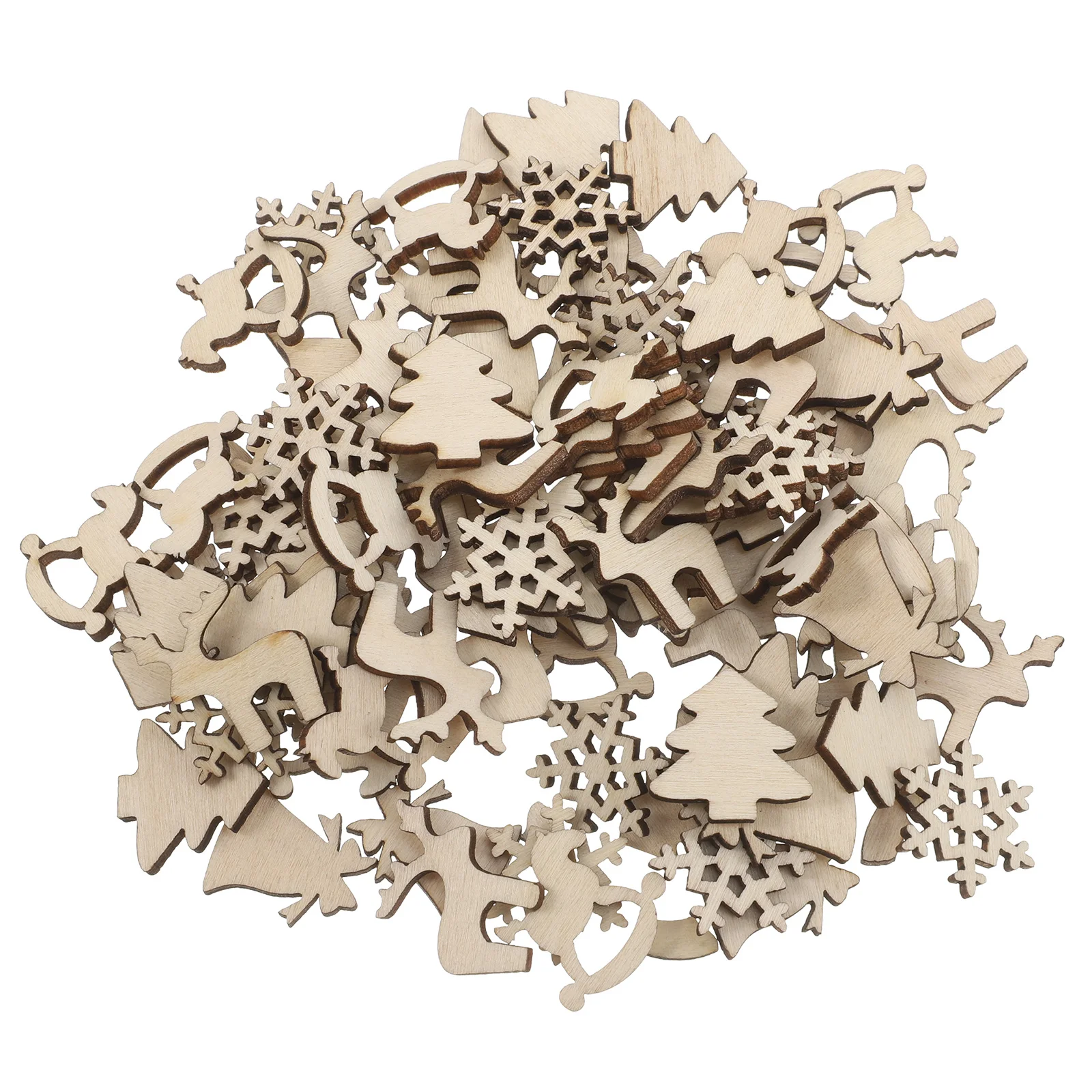 

100Pcs Wooden Laser Ornaments Handcrafted Khaki 1 Wood Chips for Clothing Jewelry DIY Projects Festive Home Decorations Xmas