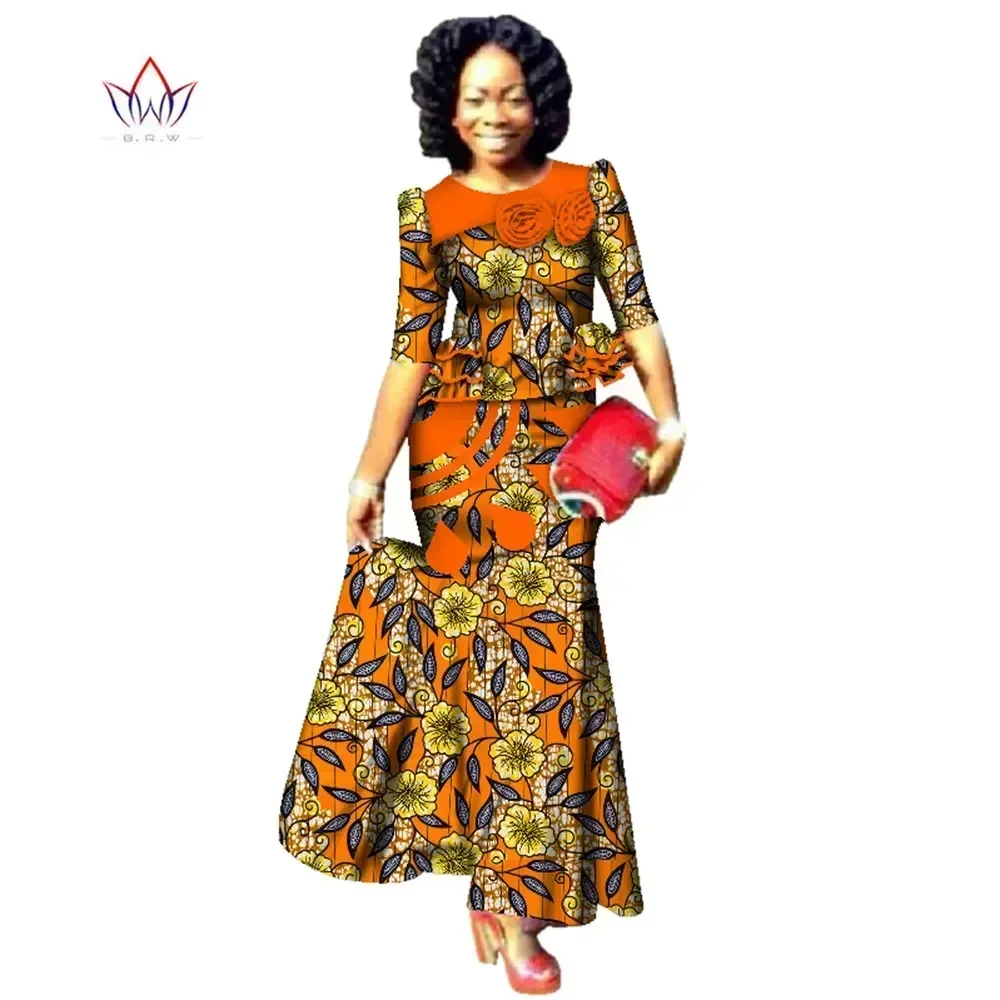 Bintarealwax Fashion African Skrit Sets for Women Traditional Plus Size African Clothes Dashiki Elegant Women Set WY2487 image 4