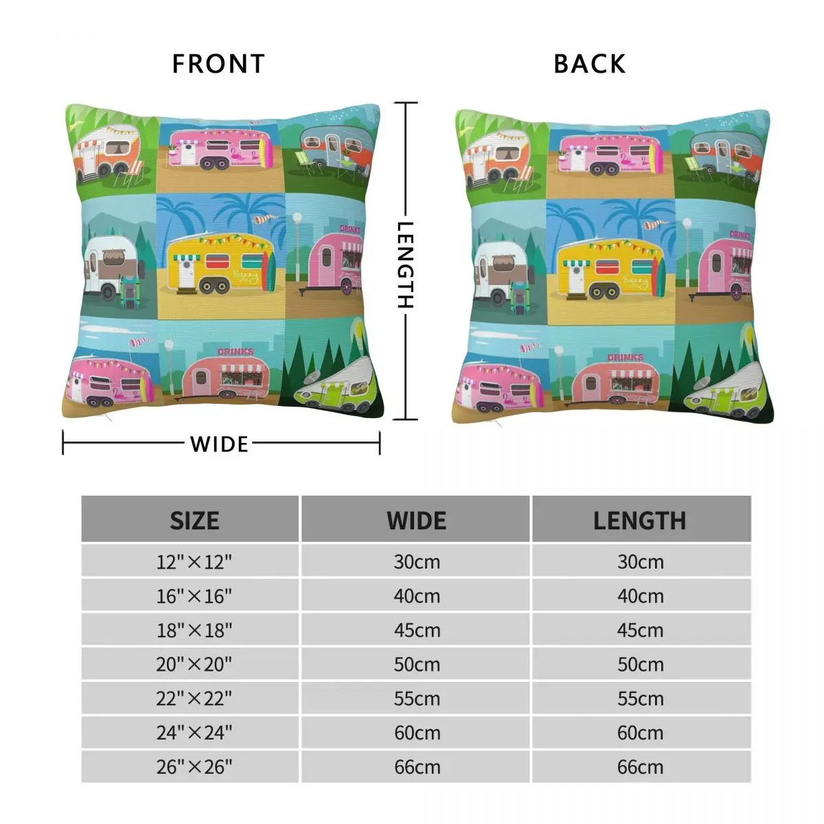Camping Trailer Caravan Square Pillowcase Polyester Linen Velvet Printed Zip Decorative Pillow Case Sofa Seater Cushion Cover