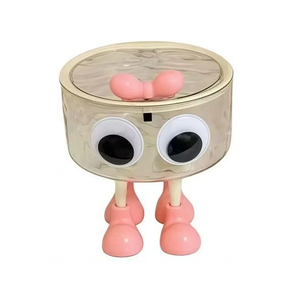 

Transparent Desktop Storage Box Large Capacity Multifunctional Cosmetic Organizer Box Press Type Lid Cartoon Big Eyes