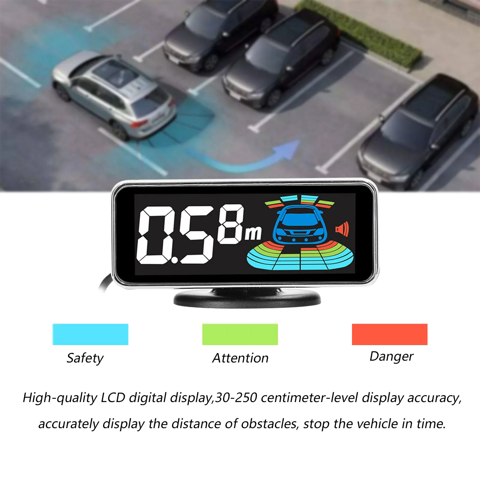 Car Parking Sensor Rear Reversing Radar System w/ 8 Parking Sensors Distance Detection LCD Distance Display Sound Warning Buzzer