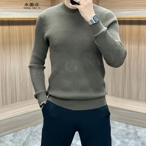 남성용 라이트 럭셔리 긴팔 스웨터 심플 트렌디 따뜻한 하이 엔드 와플 체크 베이스 스웨터
