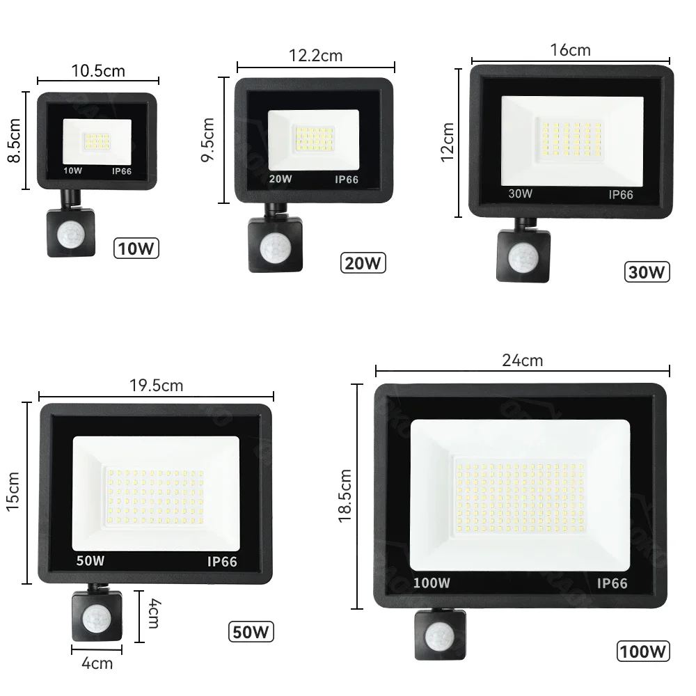 300W PIR Floodlight Motion Sensor Spotlight Outdoor LED Wall Lamp White Light 100W 50W 30W 20W 10W IP66 Waterproof LED Garden