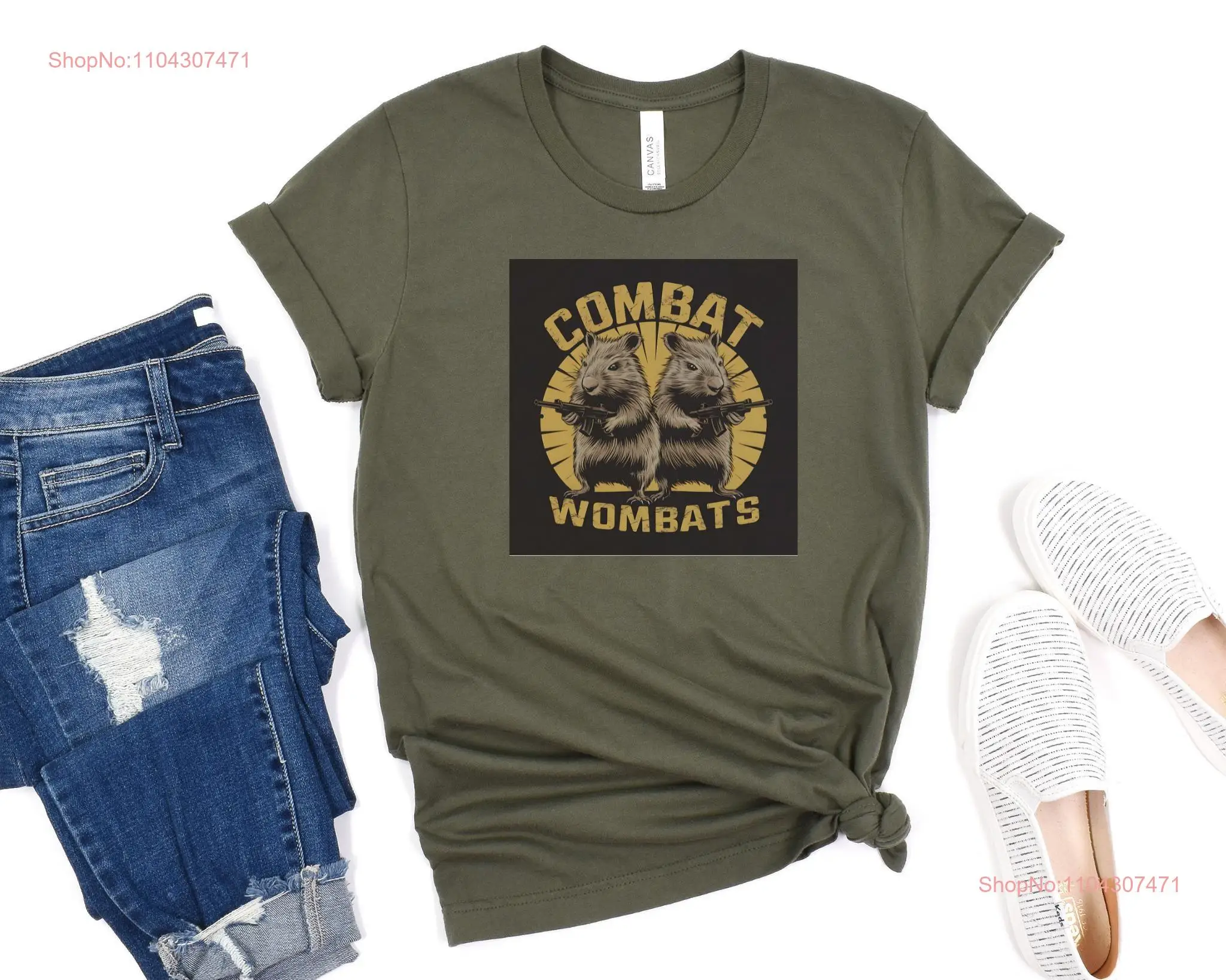 Combat Wombats T Shirt Funny Retro  long or short sleeves