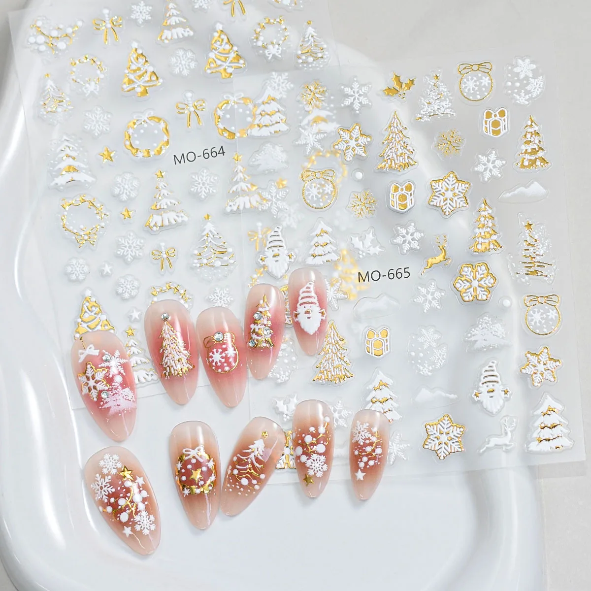 3Pcs/Set Embossed Snowflake Nail Stickers Gold Foil Winter Snow Nail Art, 3D Christmas Press-On Nail Decor for Festive Manicures