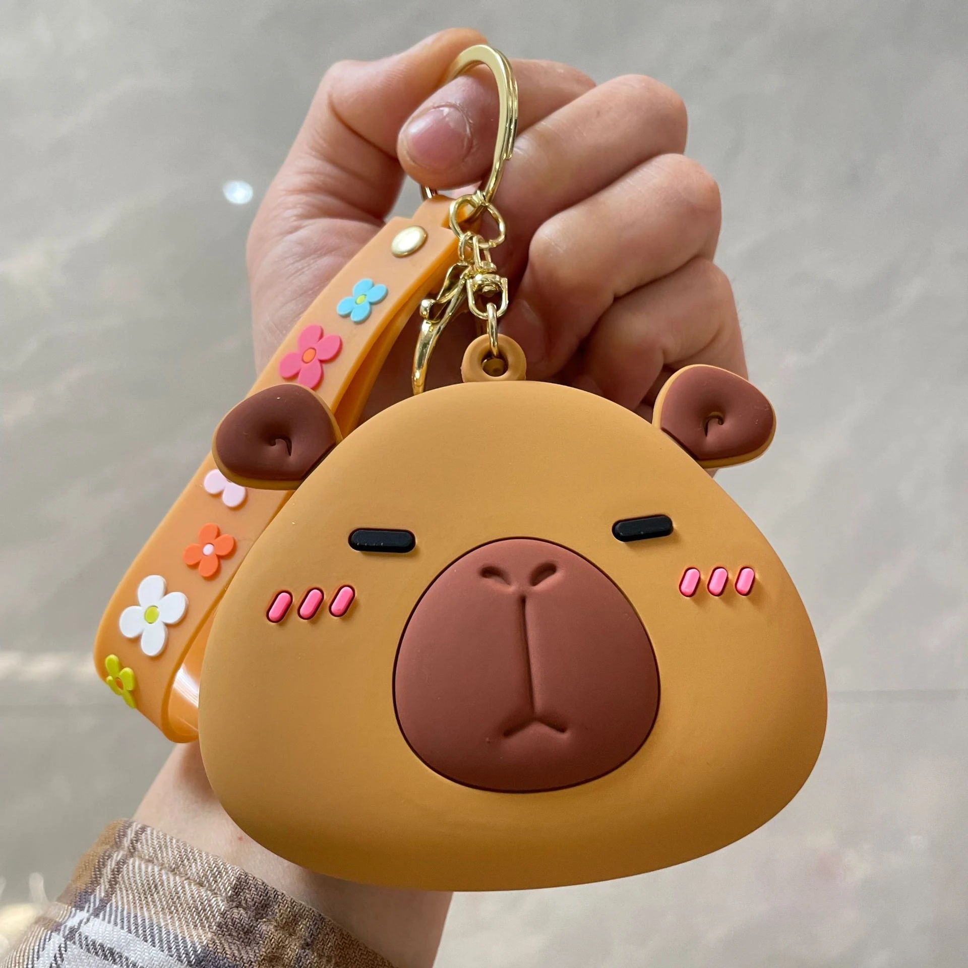 Silicone Earphone Storage Bag Cartoon Capybara Coin Purse Girls Wallet Bags Pendant With Wrist Strap Keychain