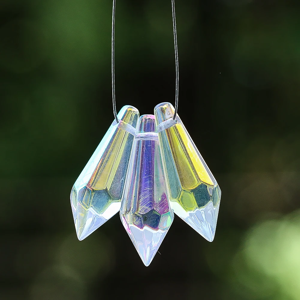 5PC Aurora AB Color Single Pointed Obelisk Crystal Pendant Faceted Prism Glass Rainbow Sun Catcher Dangle Charm Chandelier Parts