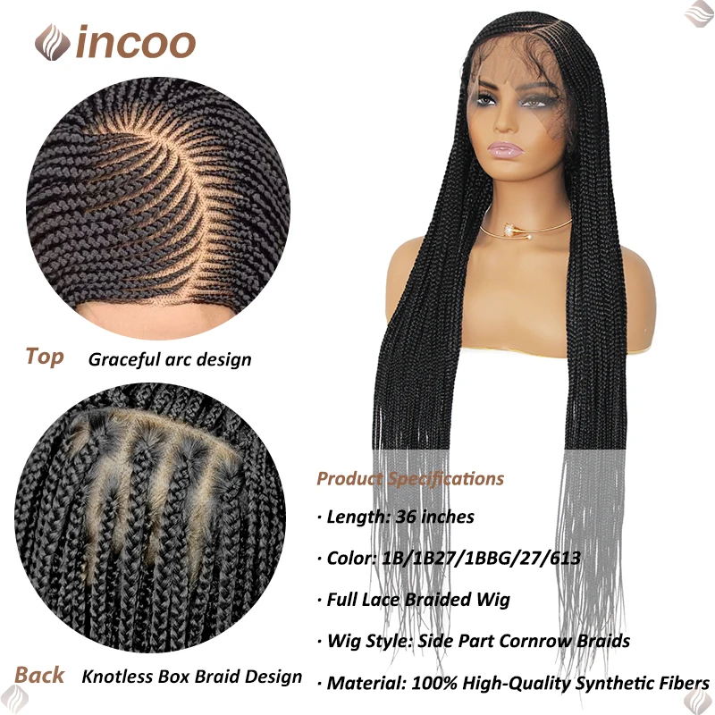 Parte lateral cornrow tranças perucas sintéticas para mulheres peruca dianteira do laço completo trança cabelo africano caixa sem nós trançado perucas loira