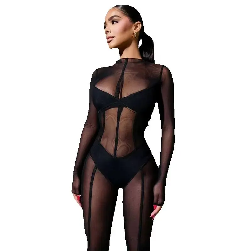 Mono de Malla para Mujer, Manga Larga, Enterizo, Ropa de Una Pieza, Body Sexy, Lencería Sexy, Body Moldeador con Cremallera, Faja Reductora