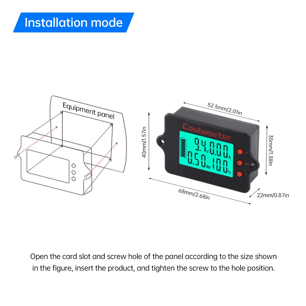 8V-120V 10A/50A/100A Coulomb Counter Meter Full Battery Tester with LCD Voltmeter and Capacity Indicator Battery Monitor