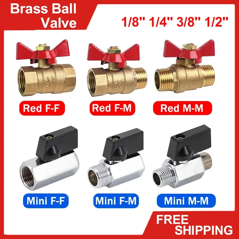 

5/20/100pcs 1/8" 1/4" 3/8" 1/2" Threaded Mini Brass Ball Valve BSP Male To Female Air Compressor Valves Pipe Stop Valve