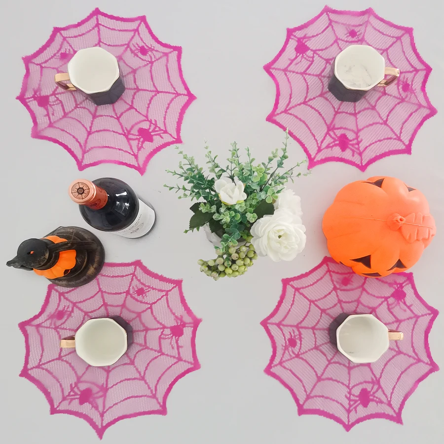 Purple Lace Polyester Halloween Round Placemats Table Decorative Napkin Cloth Waterproof Placemats Home Decorations Gifts