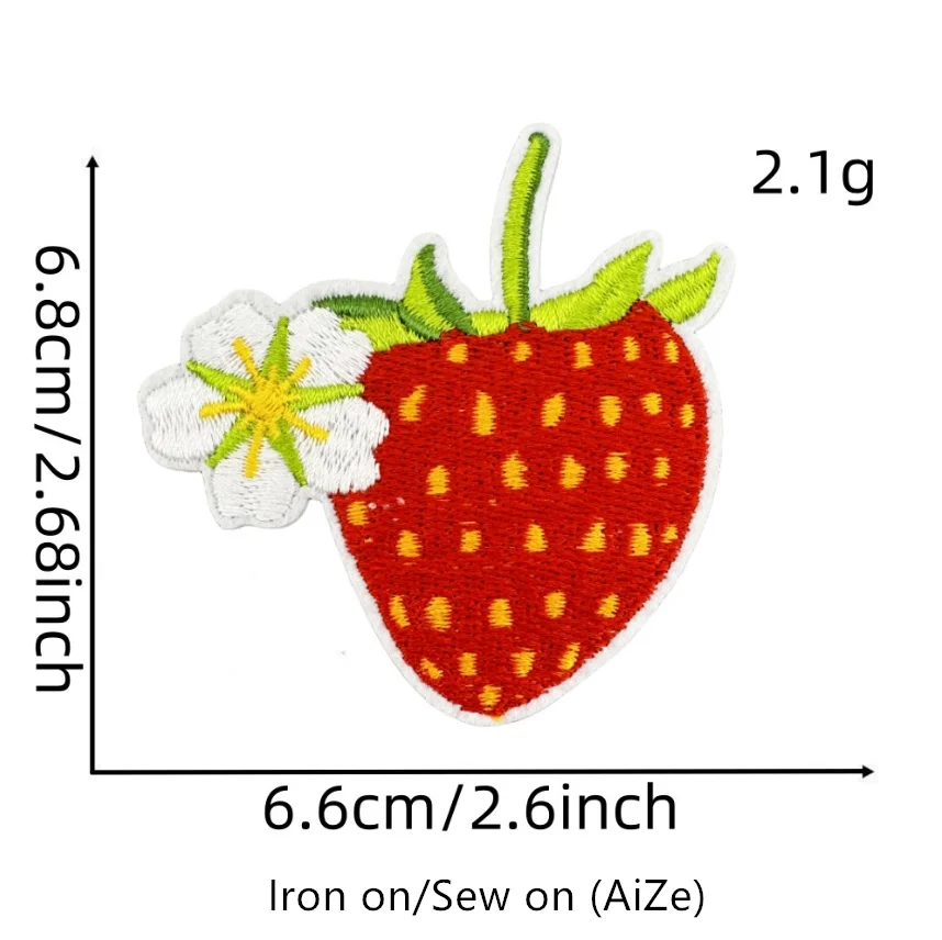 10 Pcs Strawberry Series Embroidered Patches Iron On Clothing Hat Bag Shoe Repair Material Phone Gift Box Decor DIY Accessory