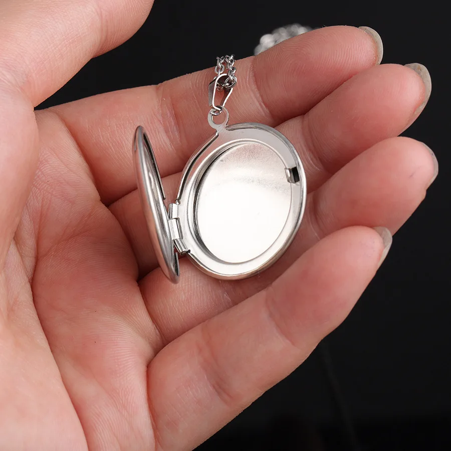 Openable Locket Pendant Frame Necklace for Women Mirror Polished Stainless Steel Round Photo Necklaces Fashion Memorial Jewelry