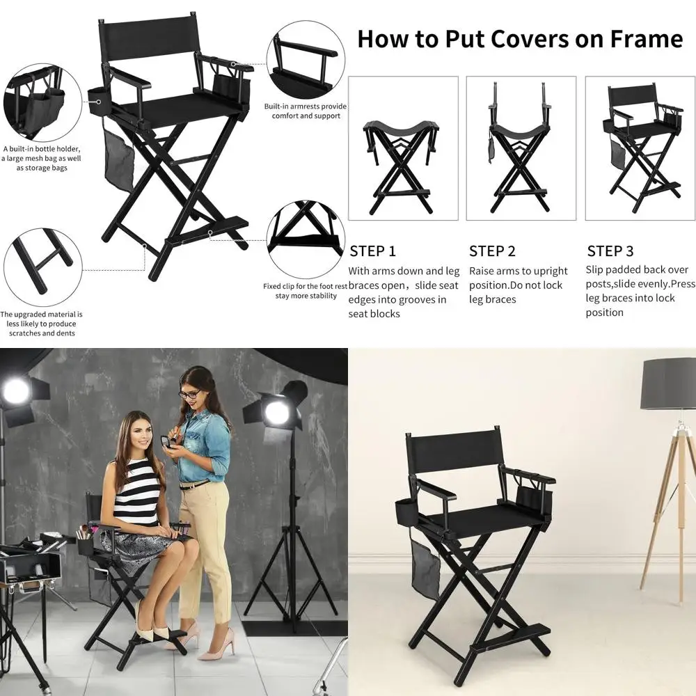 

Portable Wooden Folding Chair with Storage Pouch and Footrest, 250lb Capacity, Ideal for Salons, Events, and Mobile Services, Bl