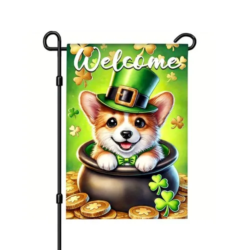 Corgi Garden Flag 12 x 18 in Double Sided Polyester Pot of Gold Decor YYZ