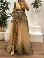 Women Skew Collar Holiday Maxi Dress, Spring Autumn Long Sleeve Fashion Party Dress, One Shoulder Patchwork Ladies Dress Vestido