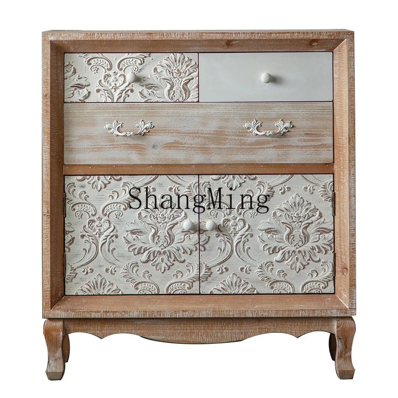 

ZYH Home Retro Storage Drawer Cabinet Living Room Bedroom Side Cabinet Locker