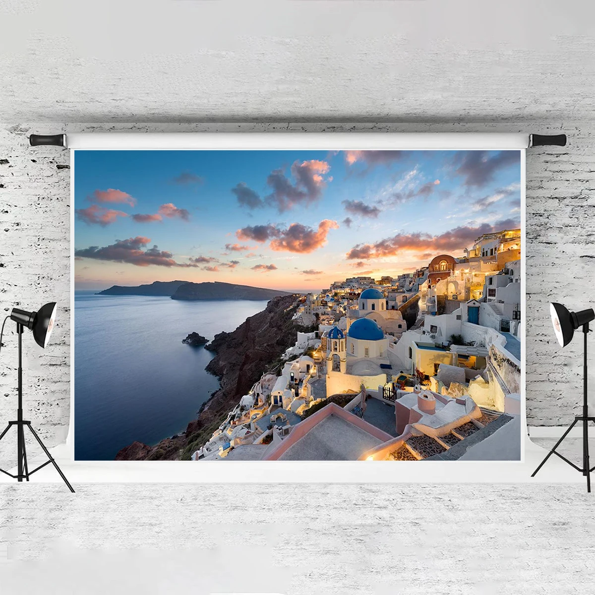 World Greece Santorini Backdrop Popular Photo Spot Photography Pisa Tower Background Birthday Decoration Photo Studio Props