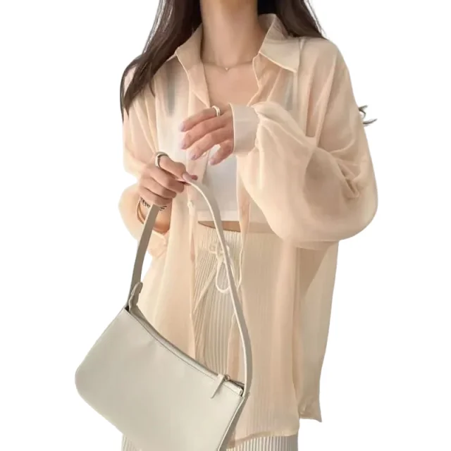 

8 Colors Shirts Women Sheer Thin Chic Summer Simple Solid Sun-proof Temper Fashion Baggy All-match Basic Korean Style KUCLUT