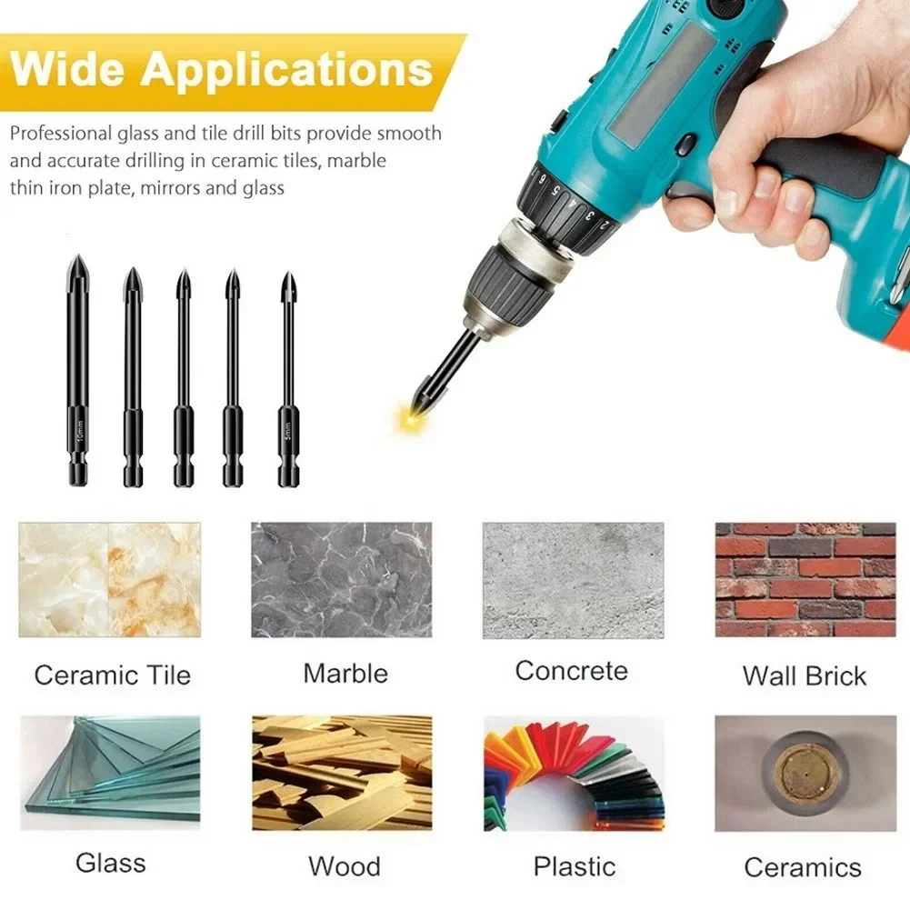 5Pcs Carbide Tile Porcelain Drill Bits Set Ceramic Glass Wood Hole Opener For Hand Electric Drills 5/6/6/8/10mm For Ceramics