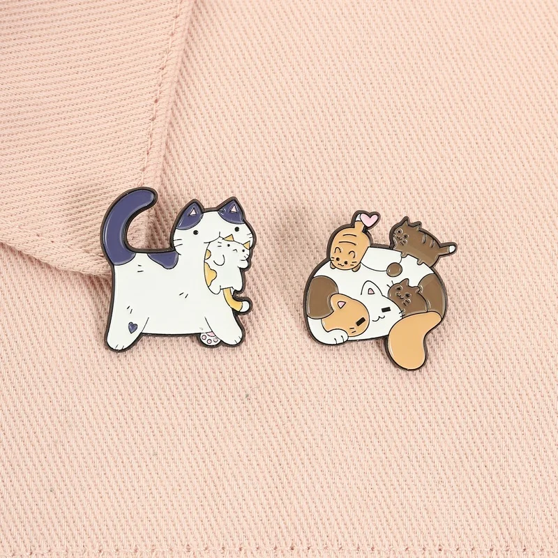 Katzenmutter-Kätzchen-Cartoon-Emaille-Pin: Süße mollige Katze für interaktives Eltern-Kind-Spiel, Brosche, Abzeichen, Schmuckgeschenk für Katzenliebhaber – Detail 6