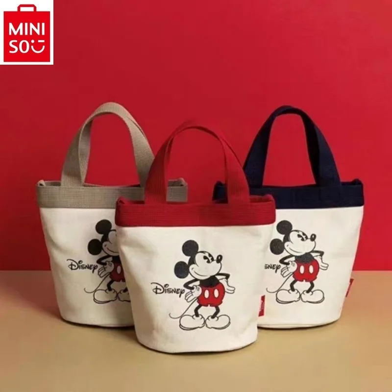 

MINISO Disney Cute Mickey Cartoon Canvas Mickey Bucket Bag Women's Fashion Versatile Handbag