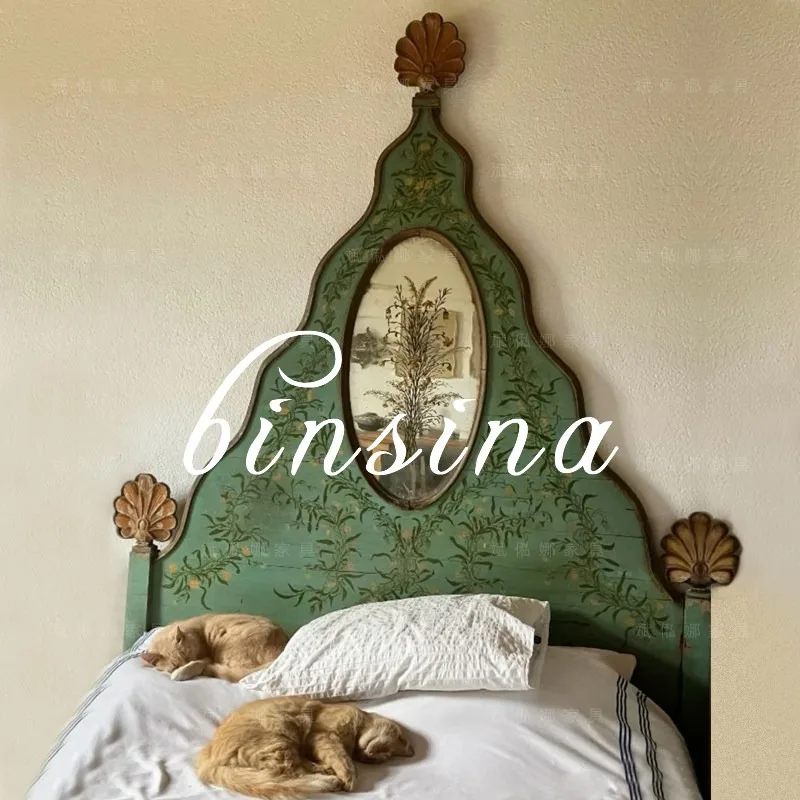 [Retro Town] French retro green solid wood bed/medieval master bedroom painted double bed/carved single bed