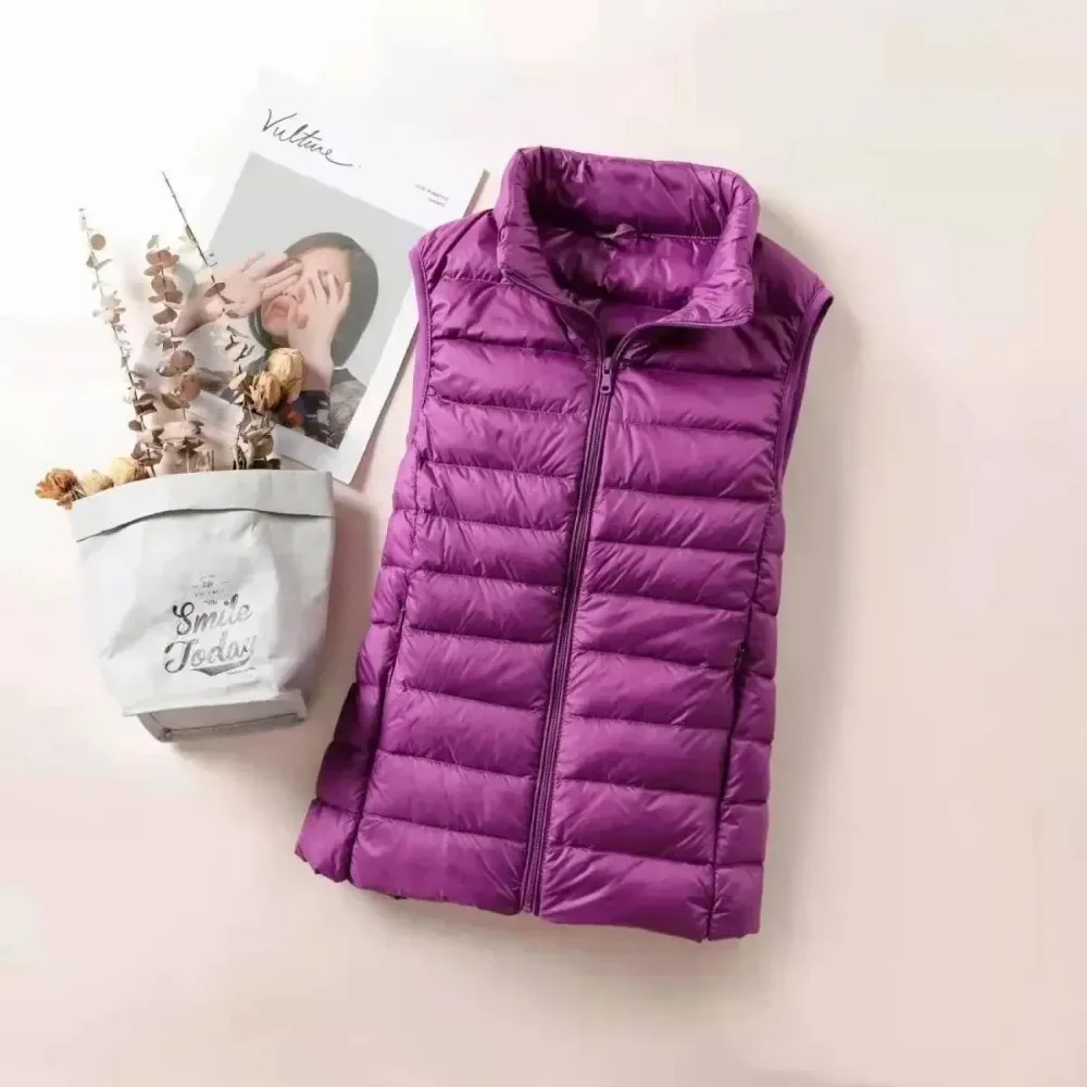 Ultra Light Down Vests Lady Down Jacket Women Sleeveless Slim Jacket Girl Gilet Lightweight Windproof Warm Waistcoat Portable