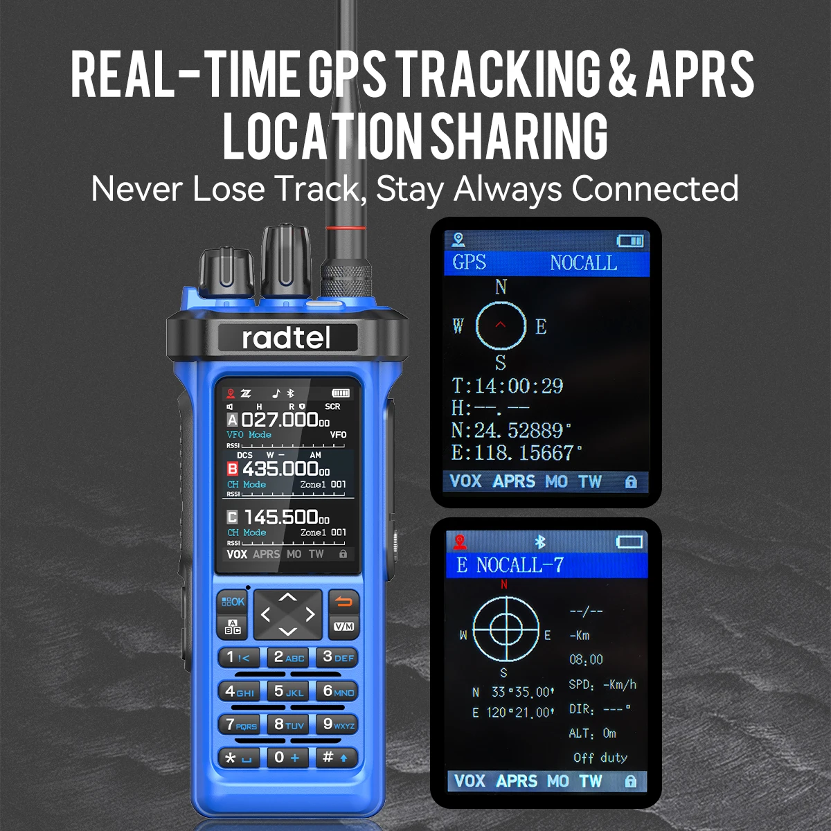 Radtel RT-950 PRO Blue + Programming Cable Walkie Talkie with GPS APRS 10W Bluetooth Phone Programming Ham Radio RT-950PRO SSB