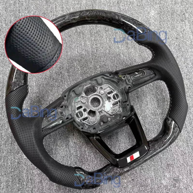 Voor Audi Q3 Q3L S RS Sline Logo Koolstofvezel Semi-geperforeerd Leer Geschilderd Zwart Knop Frame Stuurwiel Zonder verwarming