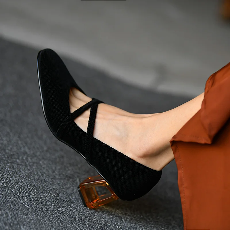 Woman Shoes On Med Heel 5CM Retro Style Women  Vintage Pumps Lady Slip On Daily Shoes Round Toe Spring Atumn Velvet Pump