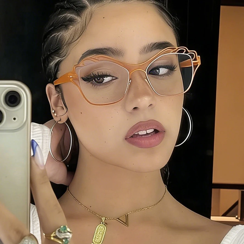 Hochwertige Vintage Metall-Schmetterlingsbrille mit Blaulichtfilter für Damen, Modische Persönlichkeitsbrille mit Farbigem Rahmen, Unregelmäßige Lesebrille