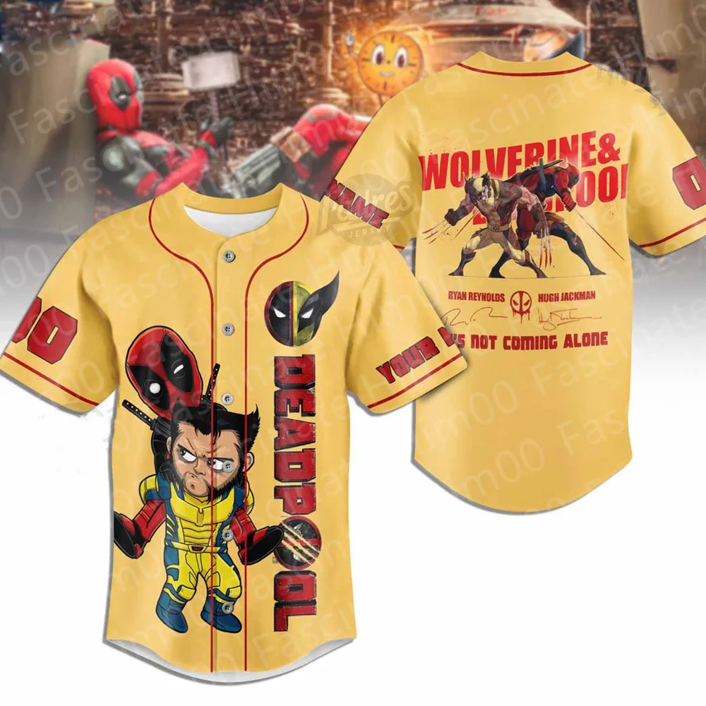 2024 Marvel New Deadpool and Wolverine Tshirt Children Cartoon Sports Baseball Jersey T shirt Boy Deadpool Role Playing Costume