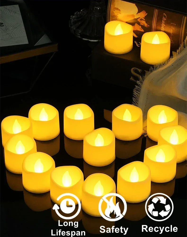 1-24Pcs Mini Flameless LED Tealight Candles 2Styles Simulated Flickering Electric Candle Wedding Christmas Halloween Party Decor