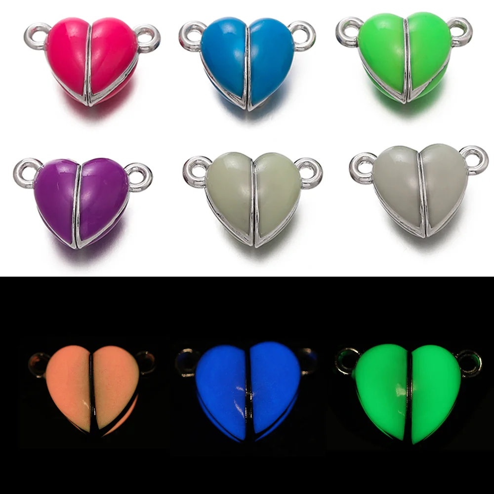 

5Sets Glow Colorful Love Heart Magnetic Connected Clasps Charm for DIY Couple Bracelets Necklaces Jewelry Making Accessories
