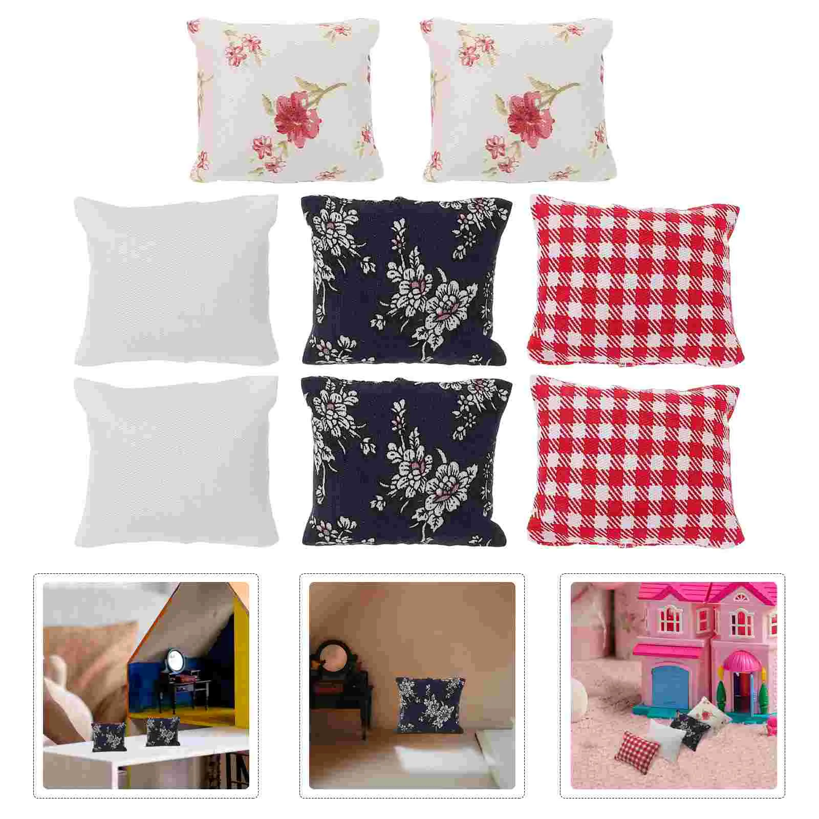 8 pçs desktop mini casa decoração brinquedo decorativo quarto travesseiro modelo pano mesa travesseiros de cama falsa