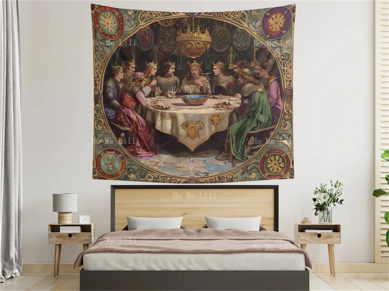 Medieval King Arthur Knights Of The Round Table Vintage Tapestry Wall Decor