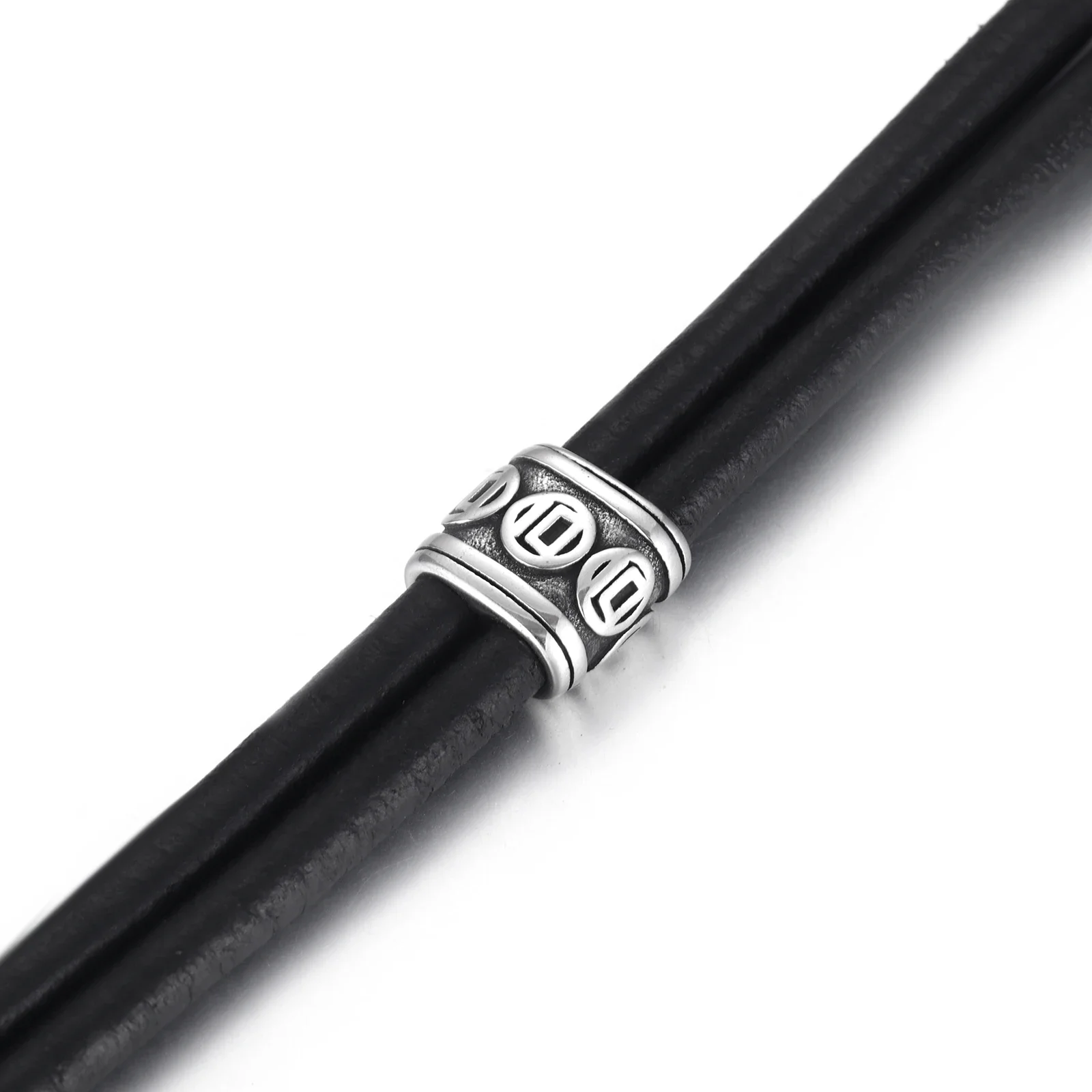 Stainless Steel Slider Beads Coin Patterned Double Hole 5mm for Leather Bracelet Making Jewelry DIY Slide Charm Accessories