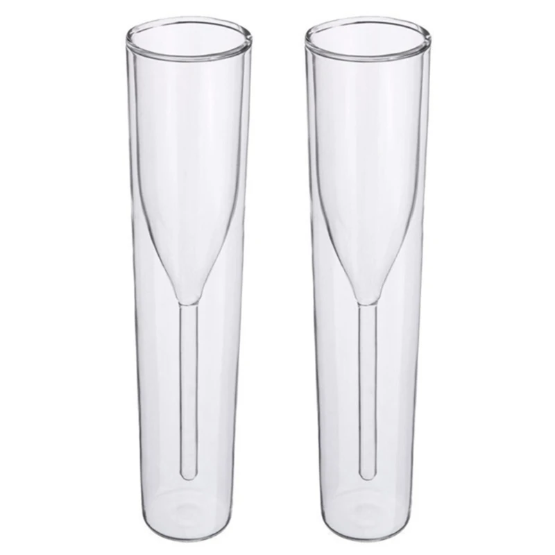 2 Piezas Copas Altas para Tostar Flauta Champán Doble Pared para Fiesta Cumpleaños
