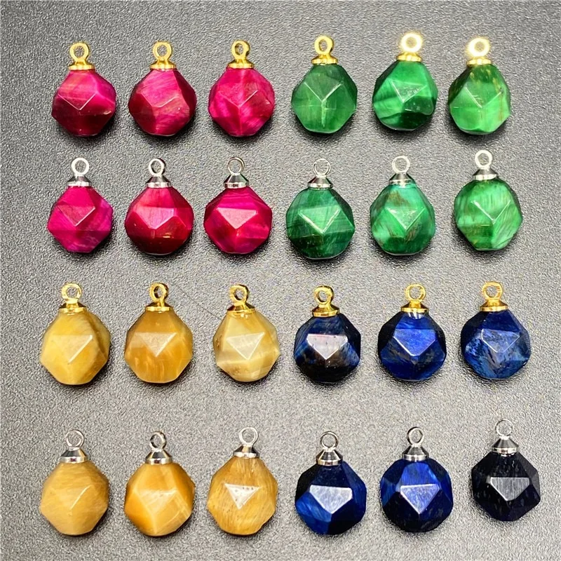 20pcs/lot Polygon Faceted 14mm Green Blue Tiger Eye Stone Pendant Geometric Charms for Jewelry Making Accessories