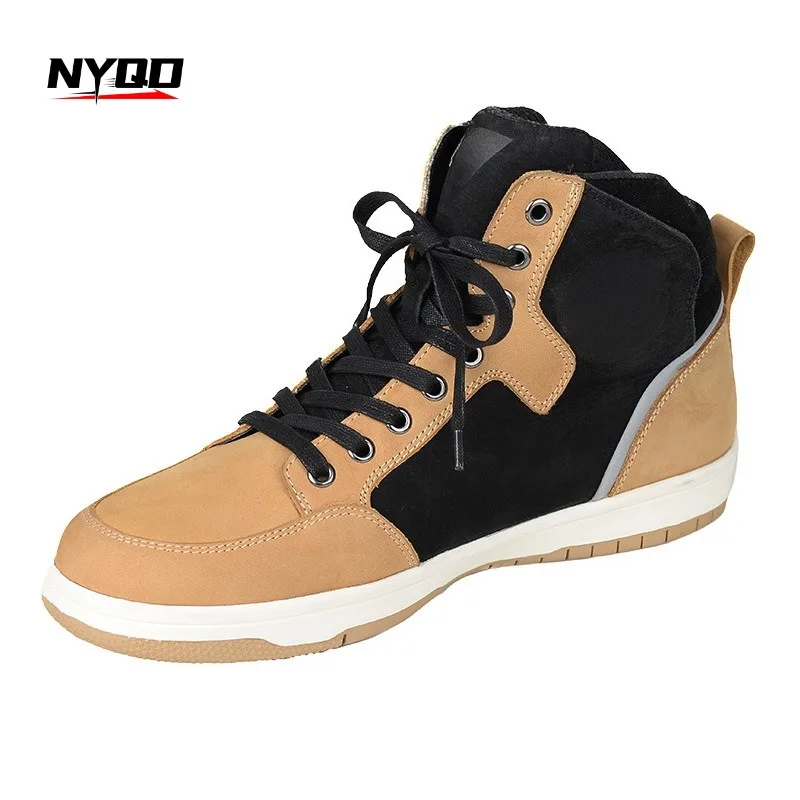Men's Vintage Motorcycle Shoes Mid-Cut Ankle Boots Non-Slip Motocross Touring Shoes for All Seasons