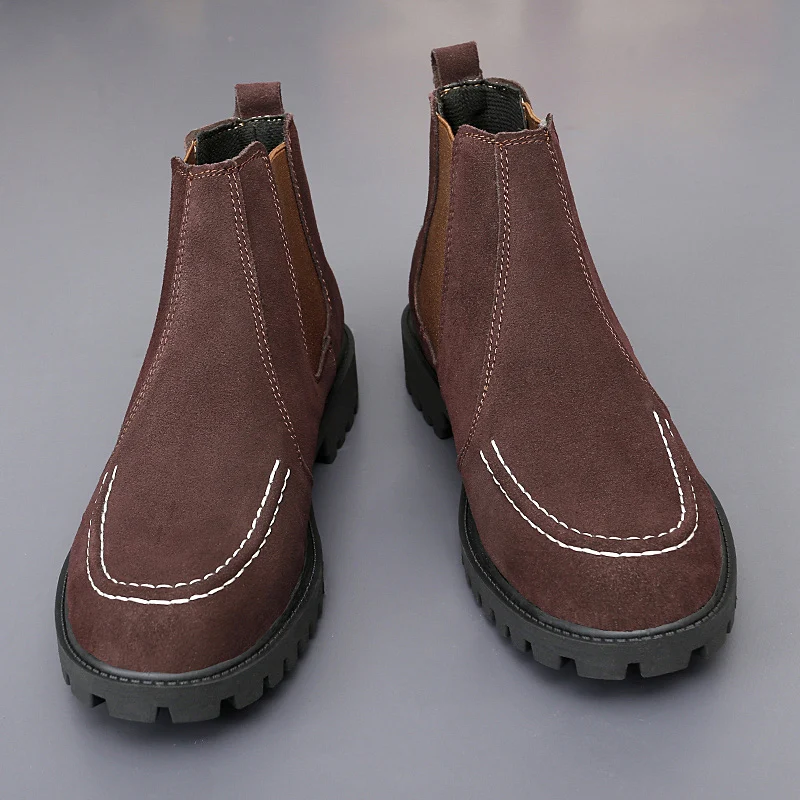 Heren Chelsea Laarzen Anti Slip Snowboots Faux Suède Slip-On Ronde Neus Platform Warme Korte Laarzen Maat 38-47